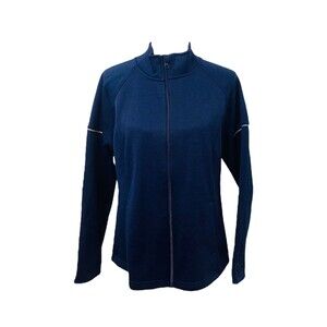 Danskin Woman’s Track Jacket Blue Full Zip Fleece Lined High Neck Size Large